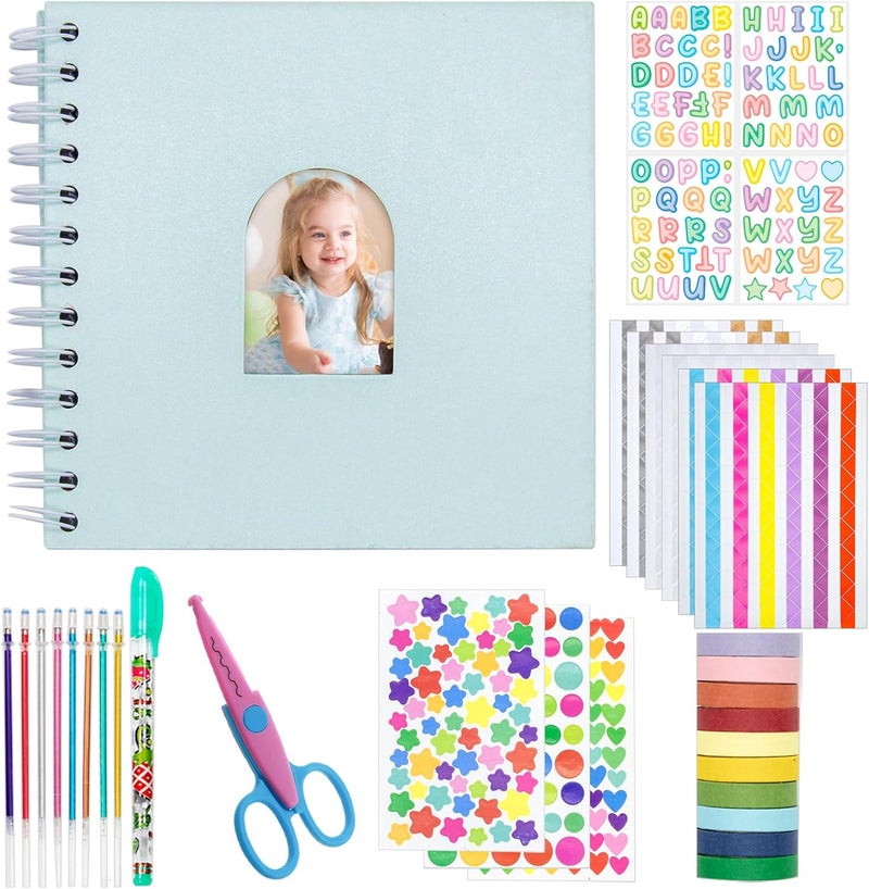 Ablus Kid Scrapbook DIY Photo Album Hard Cover Scrapbook Kit for Kids Instant Camera Print Paper with DIY Accessories (Blue) - Image 1